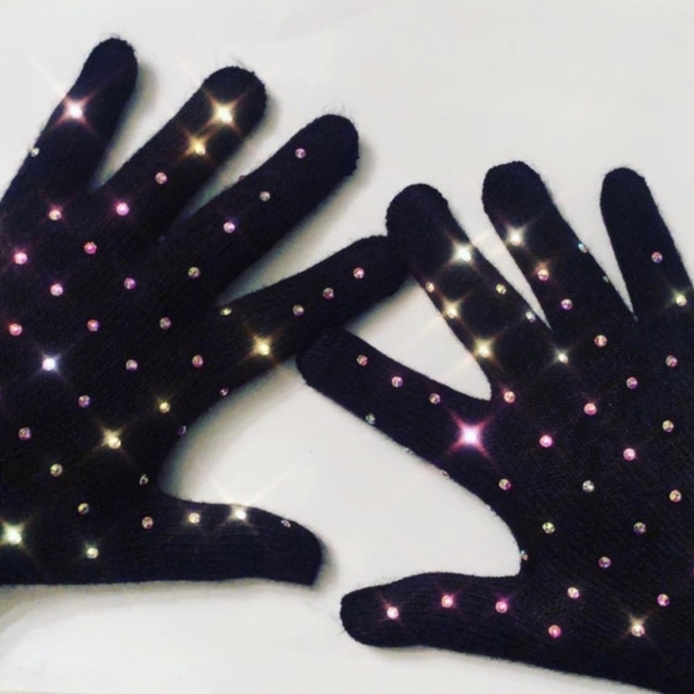 Black Rhinestone Gloves, Bling Winter Gloves